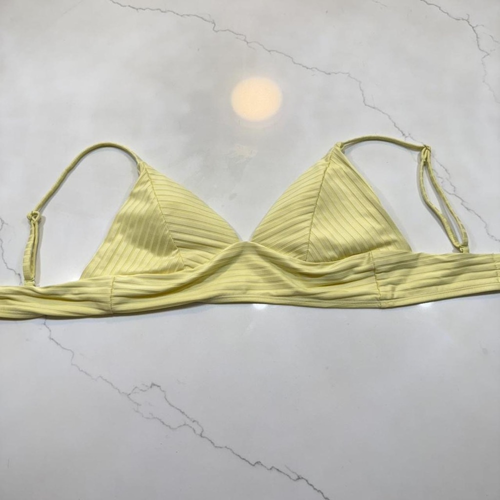 Ribbed Light Yellow Triangle Bikini Top - Women Swim Bikinis